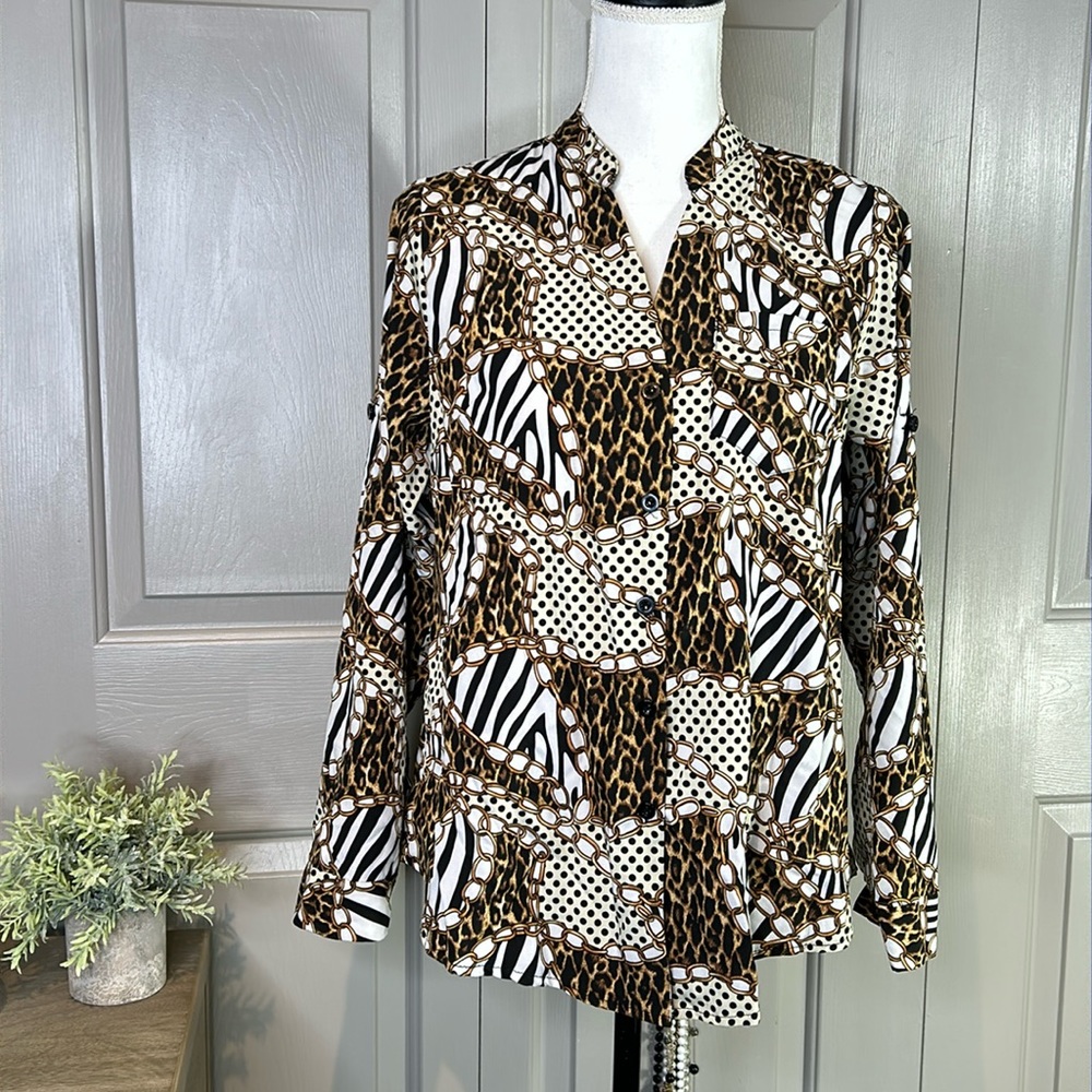 Animal Print Cheetah Zebra Chain Blouse Size M